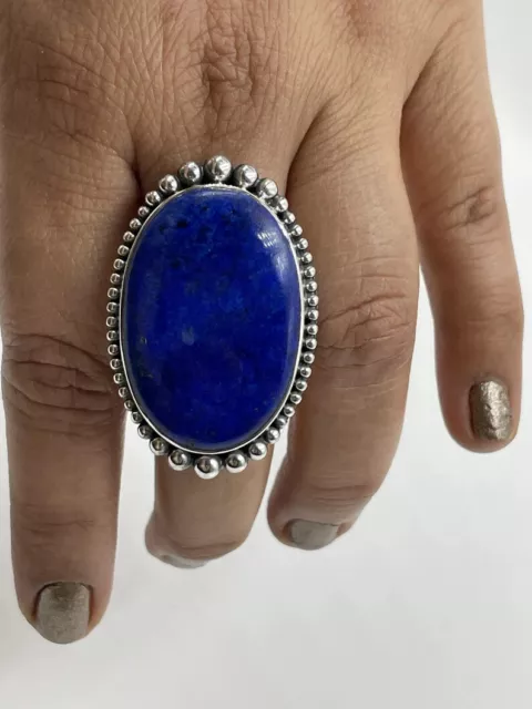 Mariage Jour Bleu Lapis Lazuli Pierre Précieuse 925 Bague en Argent Tout Taille 3