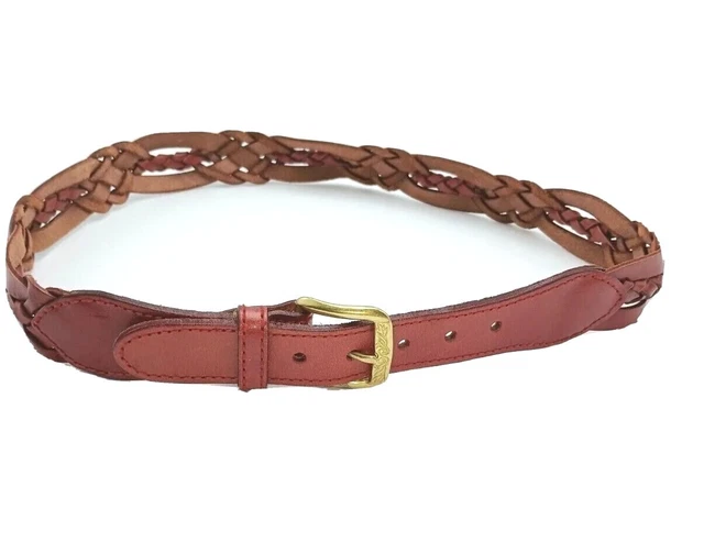 Womens Vintage Amanda Smith Red Braided Leather Belt Gold Tone Buckle SZ M 29-32