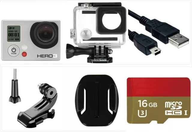 Used GoPro HERO 3 White 1080P 5MP HD Sport Camera waterproof Case 16G Card Wi-Fi