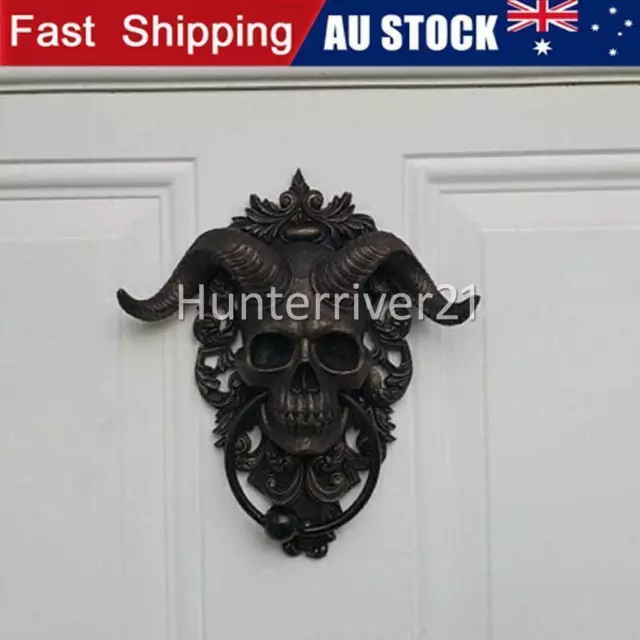 Punk Skeleton Satan Sheep Skull Head Wall Door Knocker Resin Sculpture Decor