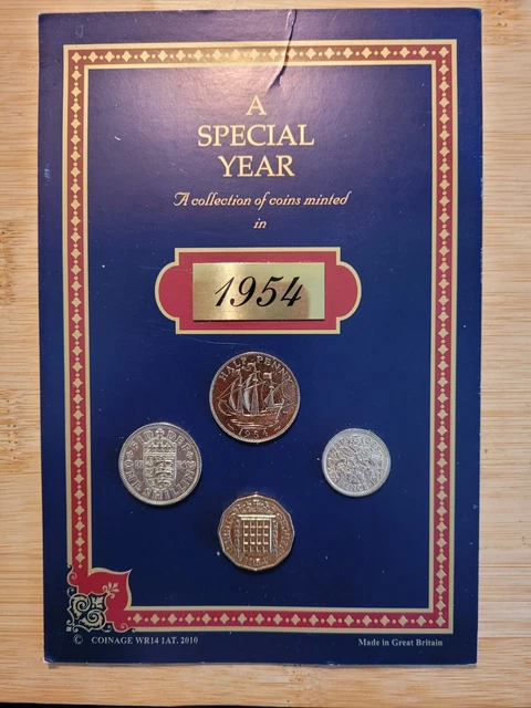 4 x 1954 Uncirculated Coins on a Card.