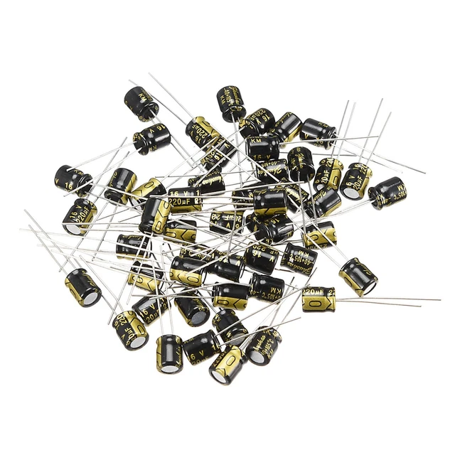 50pcs Radial Condensateur électrolytique 220uF 16V 105°C Vie 2000H 6.3x7mm Noir