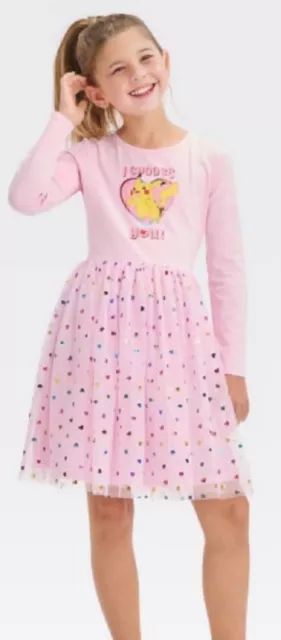 Girls Pink Pikachu Princess Dress, Stars, XL Long Sleeve, Nintendo Pokémon