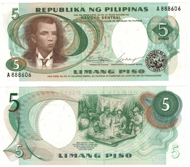 1969 Philippines Banknote  P 143a 5 Piso UNC