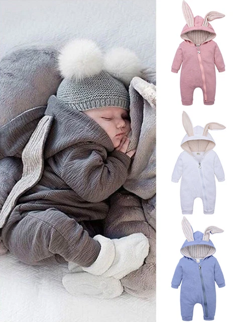 Infant Newborn Baby Girl Boy Warm Cute Bodysuit Hooded Romper Jumpsuit Clothes