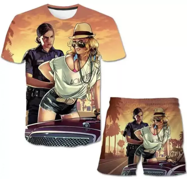 Pantaloncini estivi bambini ragazze Grand Auto Theft Trending T-shirt top NUOVI