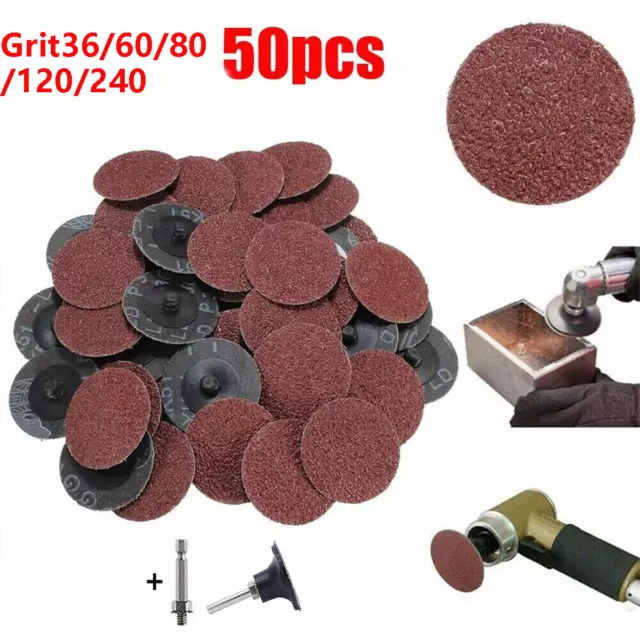 50x 2'' 50mm 36/60/80/120/240 Grit Type R Roloc Sanding Discs Abrasive Roll Lock