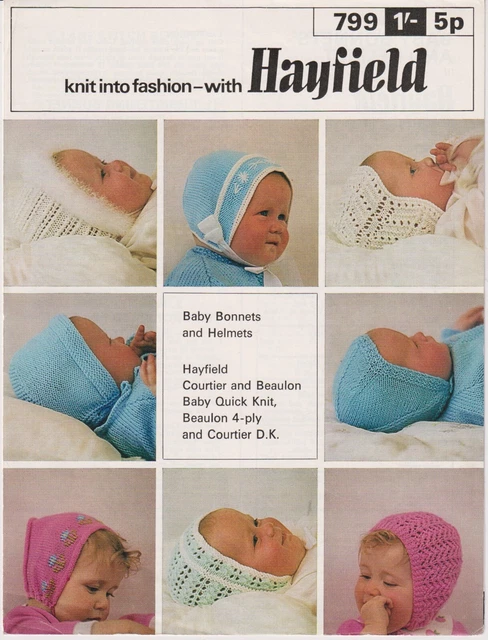 Original Vintage Hayfield Strickmuster 799 - Babymützen & Helme