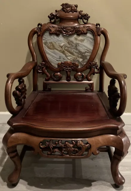 Chinese Dragon Foo Dog Marble Insert Chair 3ft Tall 3 Available