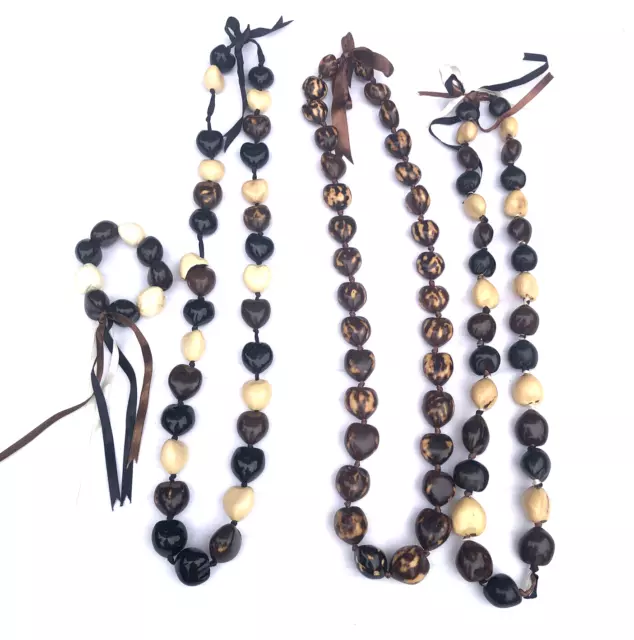 Kukui Nut Necklaces Hawaii Hand Lei Luau Lot of 4