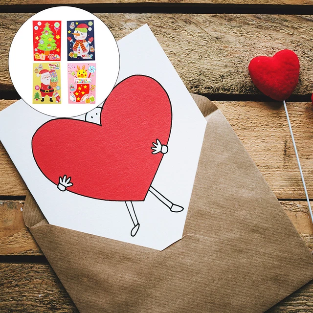 4 piezas Tarjetas de felicitación Sobres Navidad Saludo Material Paquete Emocional