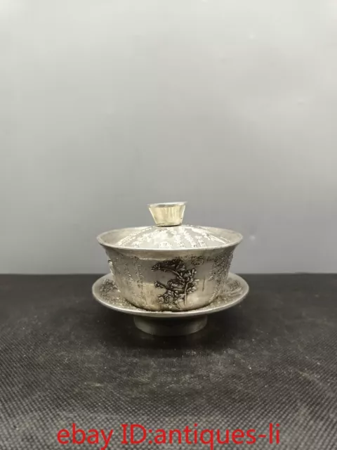 Chinese Antique Collection Gilt Four Seasons Covered Bowl Tea Cups