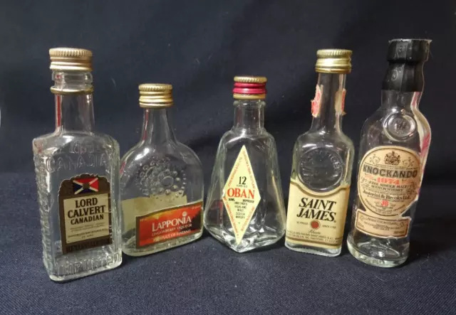 (MJS23) Lot of 5 Assorted Vintage Liquor Sample Bottles EMPTY