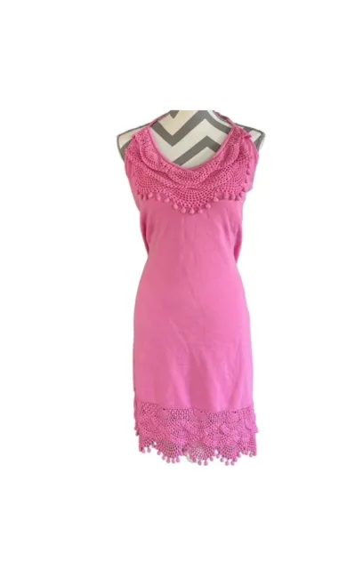 MILLY of NY Women’s Knit Pink Halter Sweater Dress Large Crochet