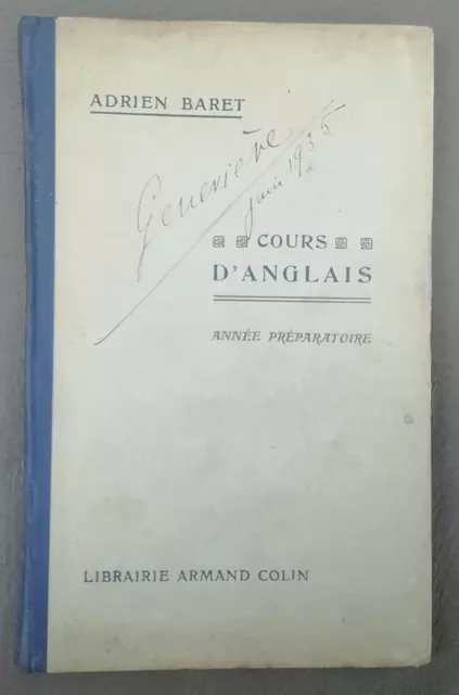 Ancien Livre Scolaire cours d'anglais Armand colin Baret année préparatoire