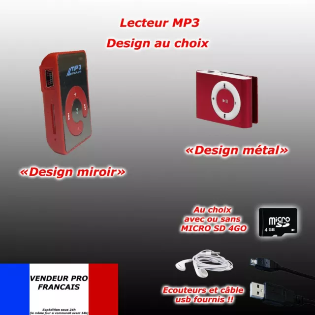 Lecteur MP3 compact mini Métal ou Miroir CLIP+ écouteurs + câble MP3 lecteur SD