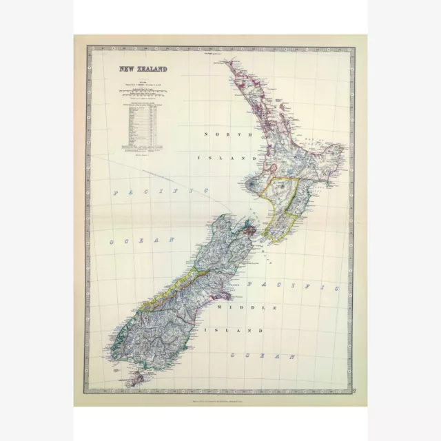 New Zealand, Antique Chart or Map, 1879, Johnston, from The Royal Atlas