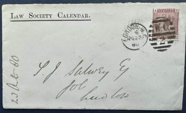 GB Queen Victoria 1880 - 1d Venetian Red SG166 on Law Society Cover
