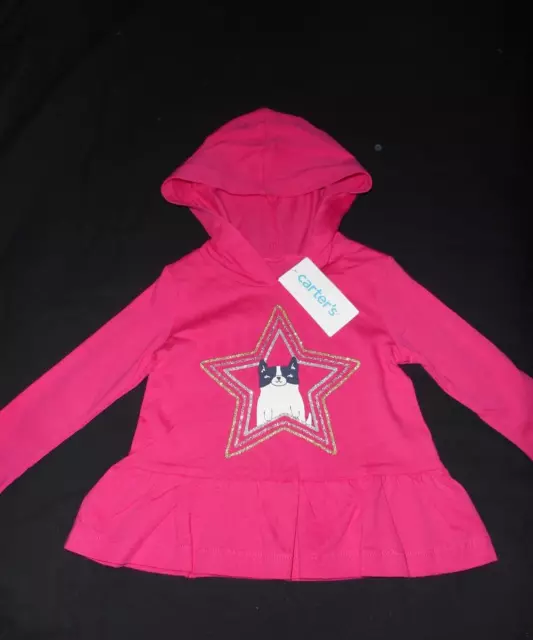 Carters Hooded Long Sleeve Cat Jersey Tee- Baby Infant Size 12 Month