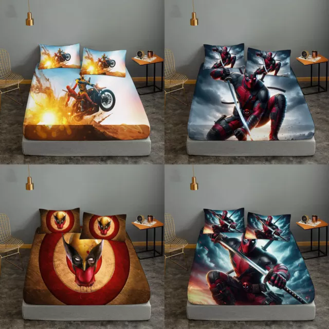 Deadpool 3 Piece Fitted Sheet Set Deep Pocket Bed Sheet&Pillowcases Bedding Set
