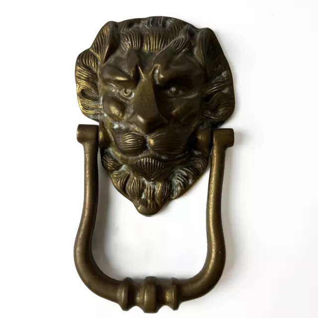 Large Heavy 7 in Long  Vintage Brass Lion Head Door Knocker Made in England.