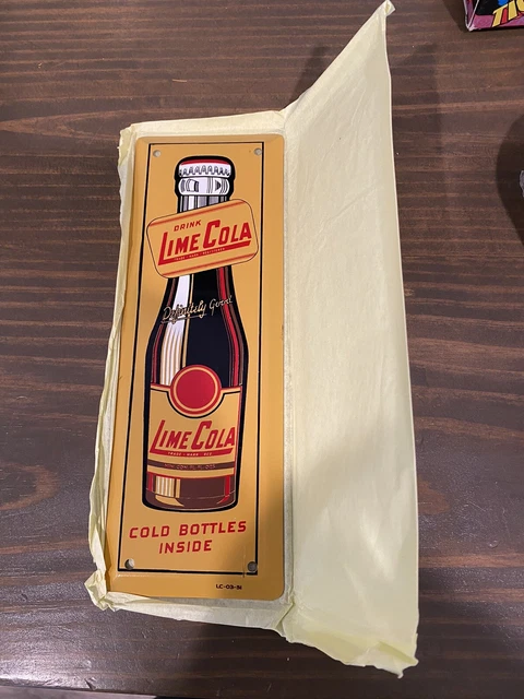 RARE DRINK LIME COLA COLD BOTTLES INSIDE DOOR PUSH METAL SIGN-Beverage Soda Pop!