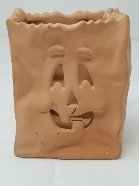 Jack O Lantern Candle Holder Halloween Haunted Bag Tea Adobe Color 1980s