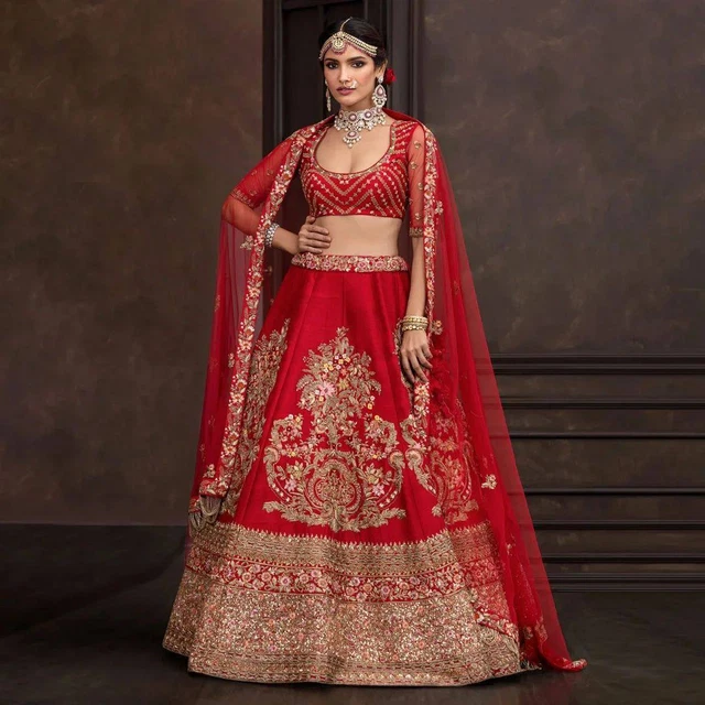 Red Embroideried Lehenga Choli For Women Attractive Pary Wear Lehenga Choli