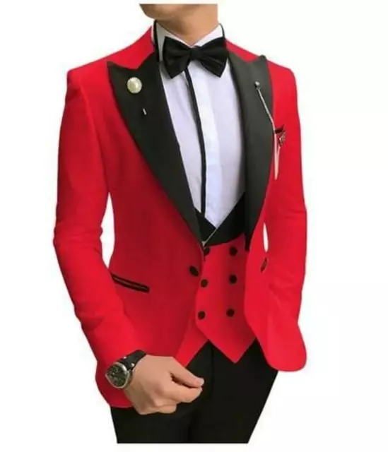 Herren Rot Smoking Slim Fit Anzug 3 Teile Hochzeit Party Kleidung Dinner Mantel