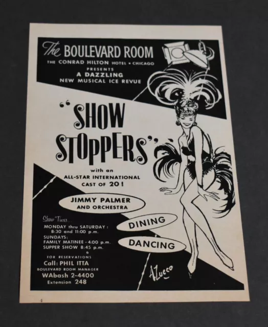 1964 Print Ad Chicago Boulevard Room Conrad Hilton Hotel Ice Revue Show Stoppers