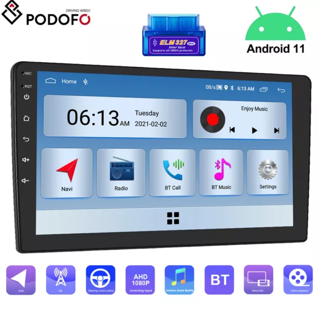 Android 11 Double 2DIN 9 Inch Car Stereo GPS Sat Nav Radio Bluetooth WiFi + OBD