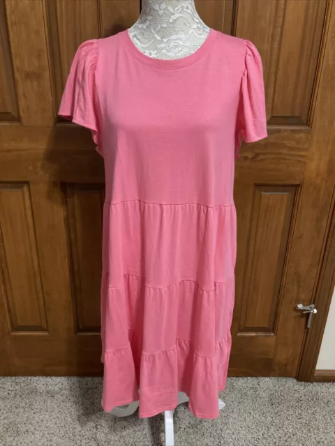 NWT JCrew Women’s 100% Cotton Pink Tiered Dress Size Large L