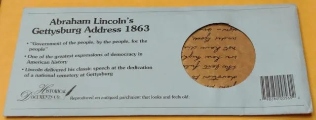 Historical Document Co. Abraham Lincoln's Gettysburg Address 1863 POTUS Lincoln