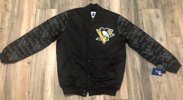 NWT'S Starter Pittsburgh Penguins NHL Bomber Satin Jacket Men’s M Black