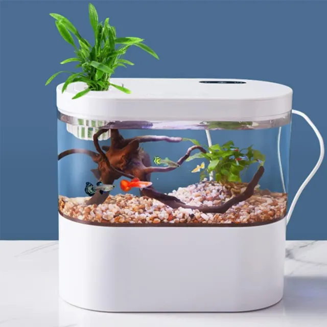 Mini Betta Fish Tank Aquarium Switch Button LED Automatic Circulation System Set