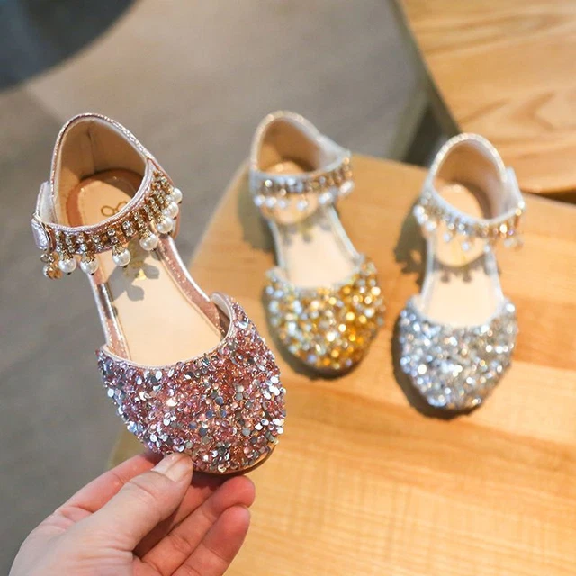 Girls Kids Wedding Party Dress Princess Shoes Toddler Sequin Pearl Flat Sandals