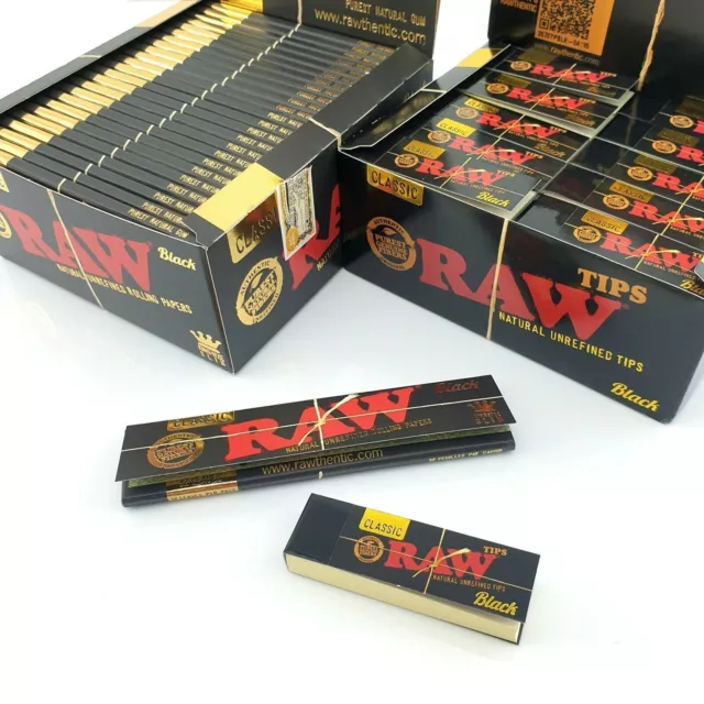 RAW Black King Size Rolling Papers With RAW Black Filter Tips Roaches