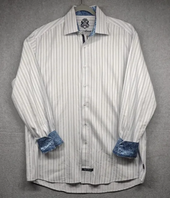 Christopher Wicks English Laundry Shirt Mens L Blue Stripe Paisley Flip Cuff