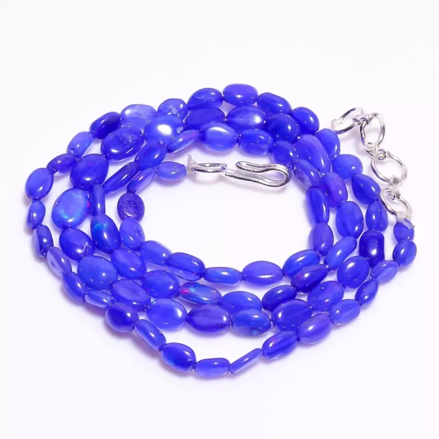 Collier de perles ovales lisses en opale éthiopienne bleue naturelle, 4x3,...