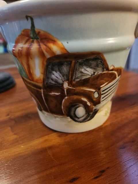 Maxcera Ceramic Bucket Planter With Handle Halloween Fall Pumpkins And Truck
