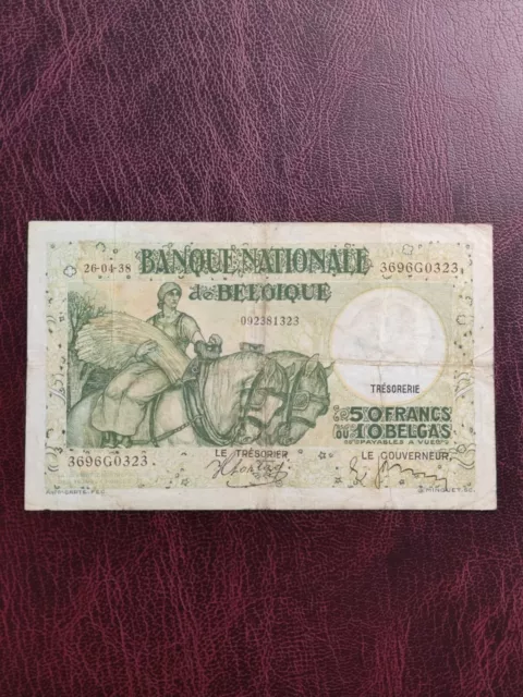 Belgium 50 Francs Banknote Good 1938 P106