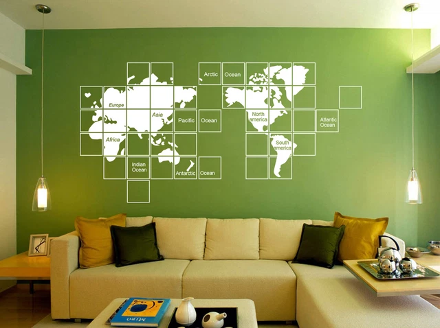 Huge Mosaic World Map Wall Sticker Home Decor Decal UK RUI263