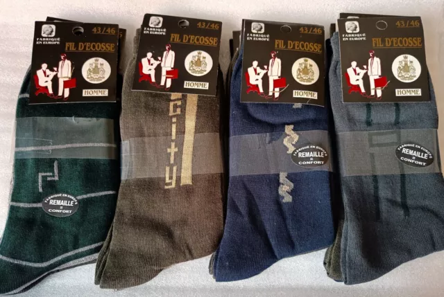 Fil d'Ecosse remaillée. Lot 12 Paires chaussettes motif. T43-46.
