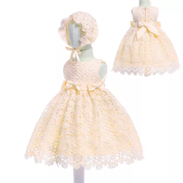 Lace Christening Baby Girls Gown Party Dress and Bonnet 6 12 18 24Months 3