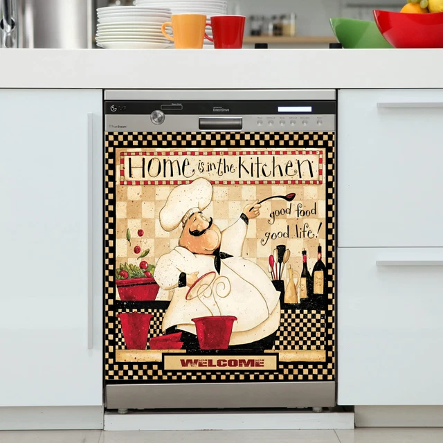 Chef Magnet Sticker, 23x26inch Plaid Dishwasher Sheet Decal