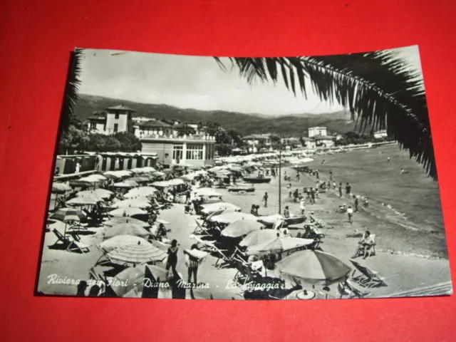 Cartolina Diano Marina - La spiaggia 1958.