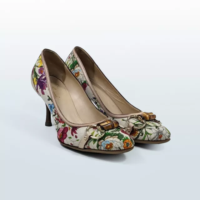 GUCCI women's floral canvas pump shoes | Size EUR 36.5/US 6.5 (24 cm / 9.4 in)