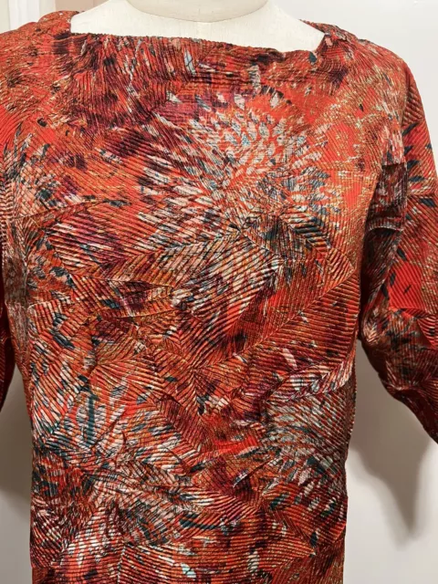 Ali Ro Womens Dress Size 2 Printed Shift 3/4 Sleeve Crinkle Orange 2