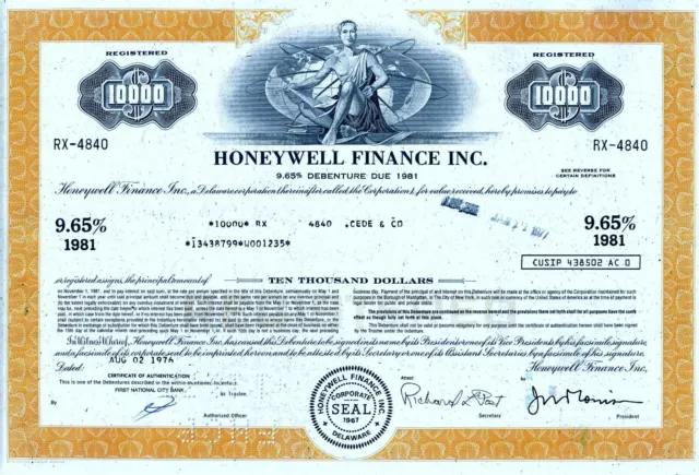 Honeywell Finance Inc. 1976,  9,65% Debenture due 1981 (10.000 $)