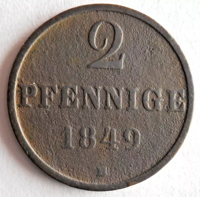 1849 GERMAN STATES (HANNOVER) 2 PFENNIG - RARE VINTAGE Coin - LOT #M28